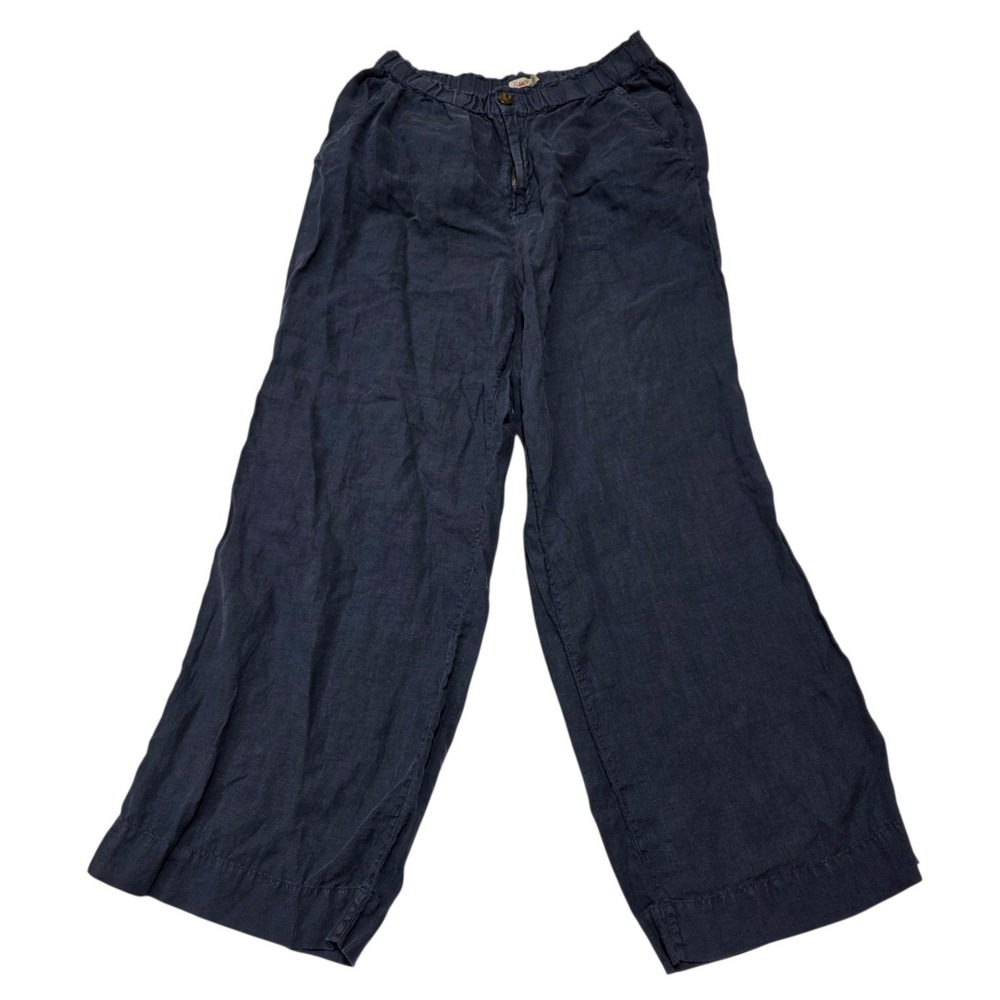 Faherty Linen Wide Leg Pants Womens Large Navy Blue Beach Summer WBS2334-FTM - Picture 10 of 10